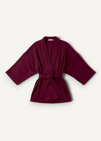 A soft ribbed maroon kimono-style robe with matching belt perfect for comfortable loungewear