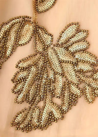 Floral embroidered kimono jacket featuring a delicate gold and silver sequined leaf appliqué with metallic beads