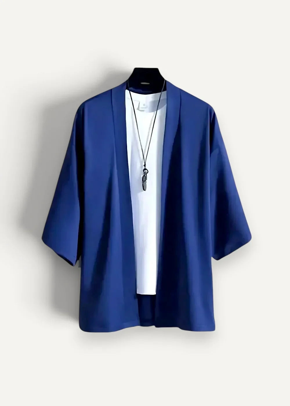 Men’s kimono coat navy blue loose-fitting short-sleeved jacket with traditional open-front design