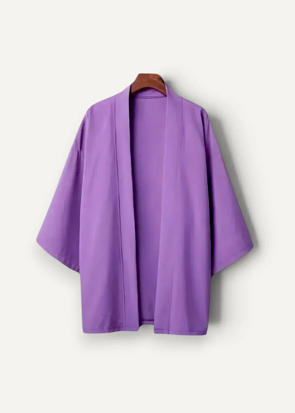 Soft lavender kimono coat men’s loose fitting jacket with wide sleeves and simple front opening