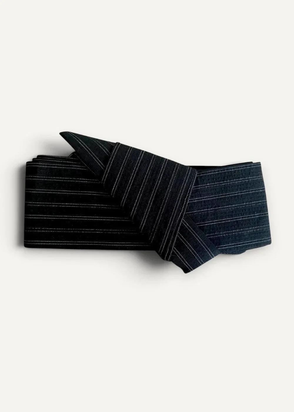 Black pinstripe fabric belt with sleek modern design for men’s kimono traditional wear