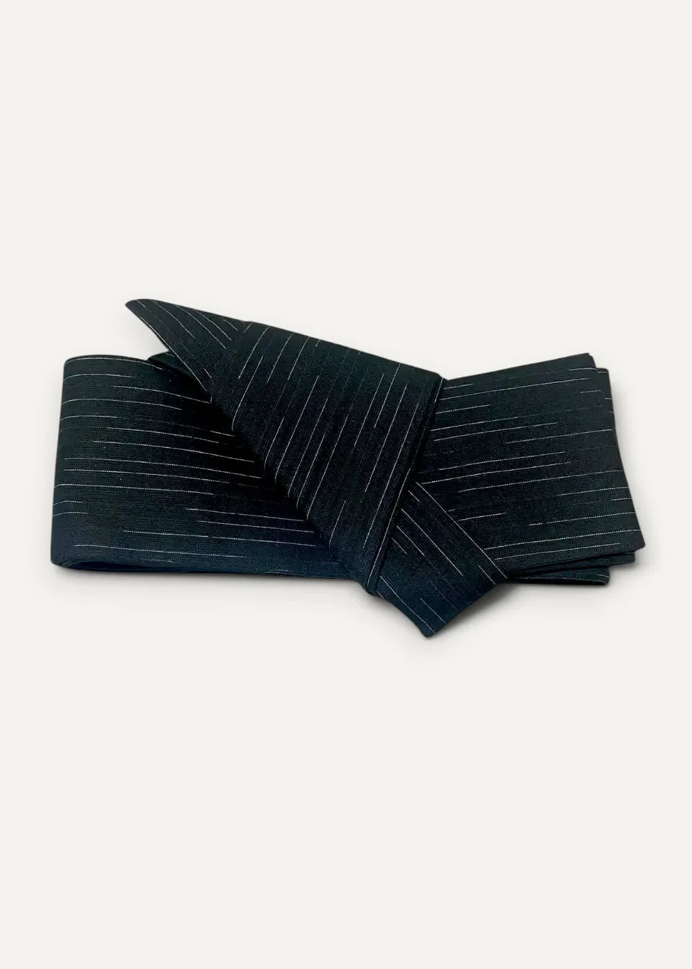 Black pinstripe fabric belt with subtle white vertical stripes for men’s kimono traditional wear