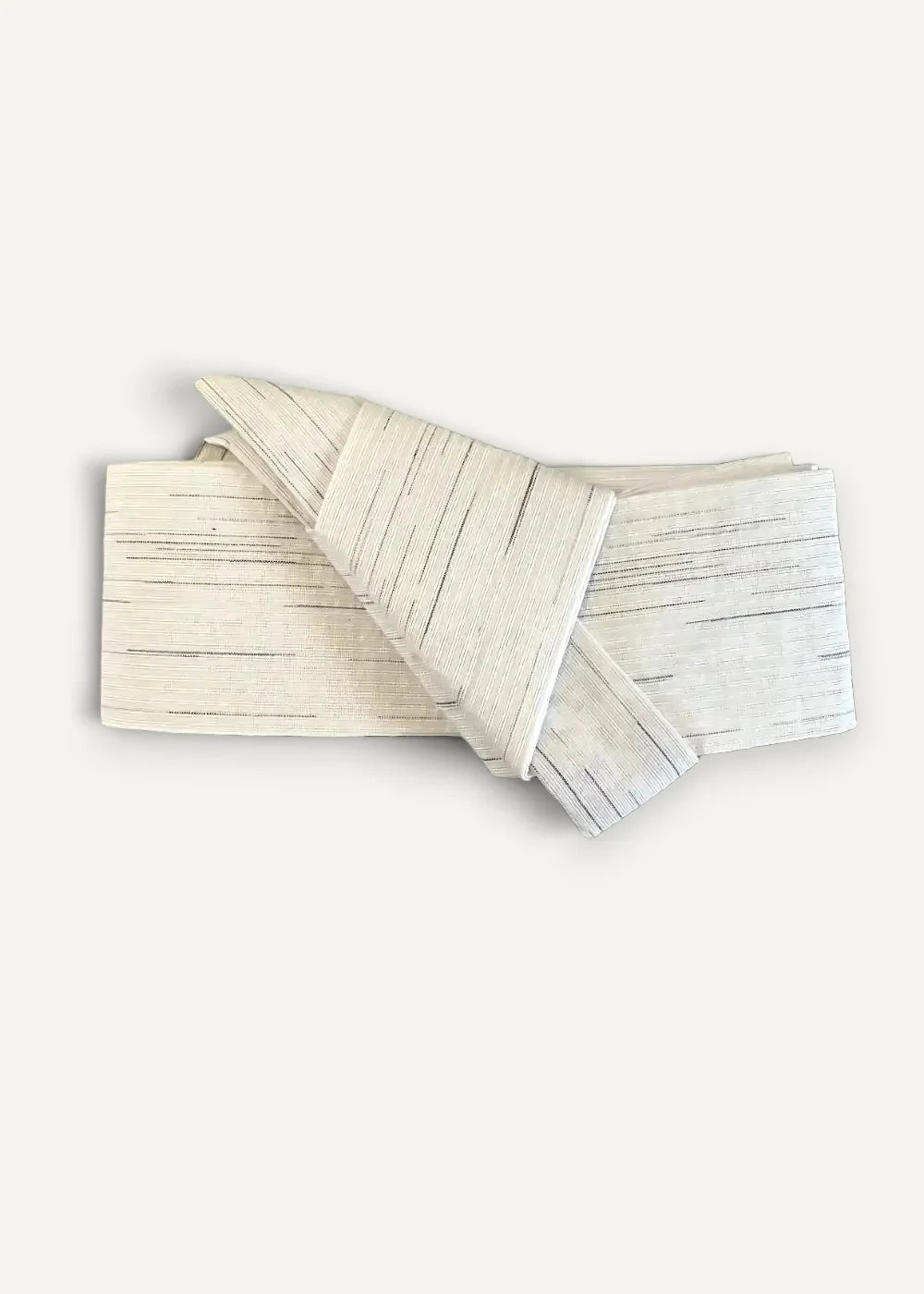 Mens kimono traditional cream-colored textured fabric belt with subtle horizontal gray stripes