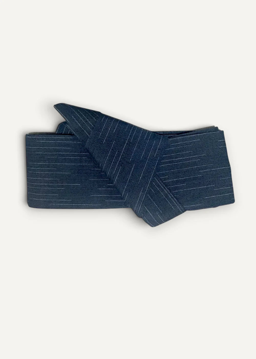 Navy blue striped fabric belt with knotted design for men’s kimono traditional wear accessory