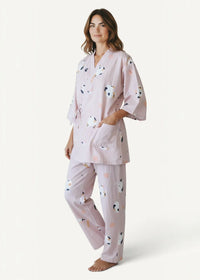 Pink kimono pajamas soft lavender pajama set with matching top and pants featuring playful white panda pattern
