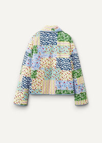Quilted kimono jacket women’s with patchwork floral and striped patterns in pastel blues greens and creams
