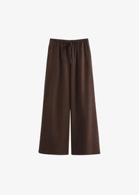 Brown wide-leg women’s kimono pants with elastic waistband and drawstring for comfortable casual wear