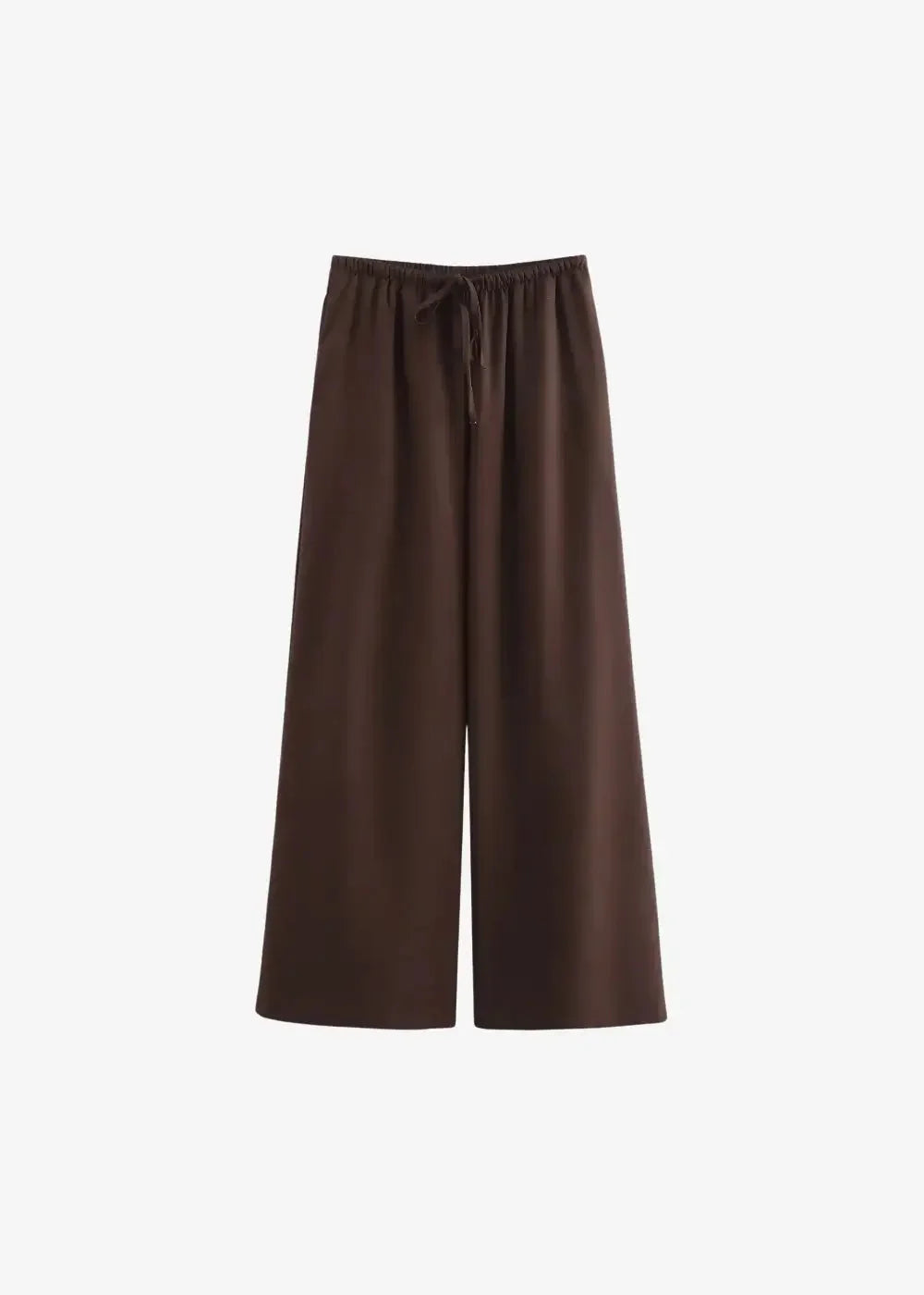 Brown wide-leg women’s kimono pants with elastic waistband and drawstring for comfortable casual wear