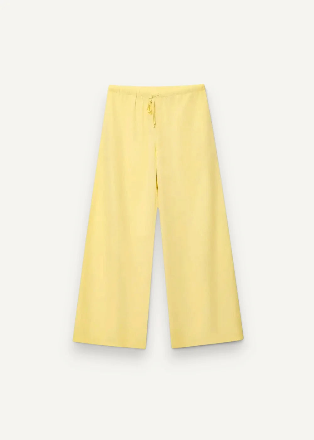 Bright yellow wide-leg trousers with a drawstring waistband from the yellow kimono set for comfortable casual wear